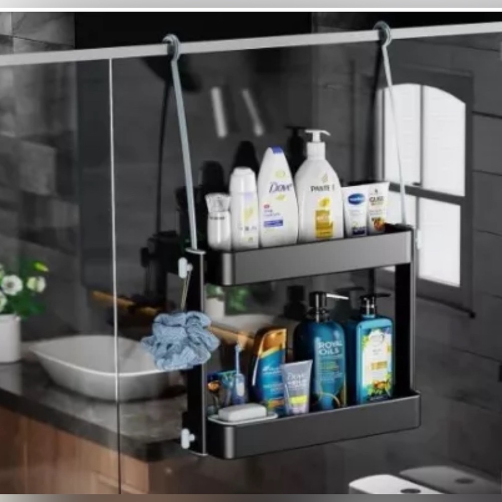 2 in 1 Shower Caddy Over Door, Sturdy Bathroom Shelf Organizer Black